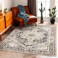 3'x5' Washable Thin Area Rug Black-Purple Khaki Vintage Traditional Floor Cover by CHAMPLANT