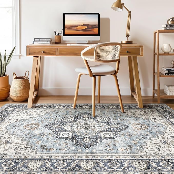7x9 Area Rug Living Room: Washable Boho Large Neutral Vintage Soft Rugs Stain - Image 7