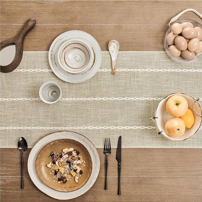 ZeeMart Farmhouse Braided Striped Table Runner, Rustic Beige Table Runners 60 - Image 4