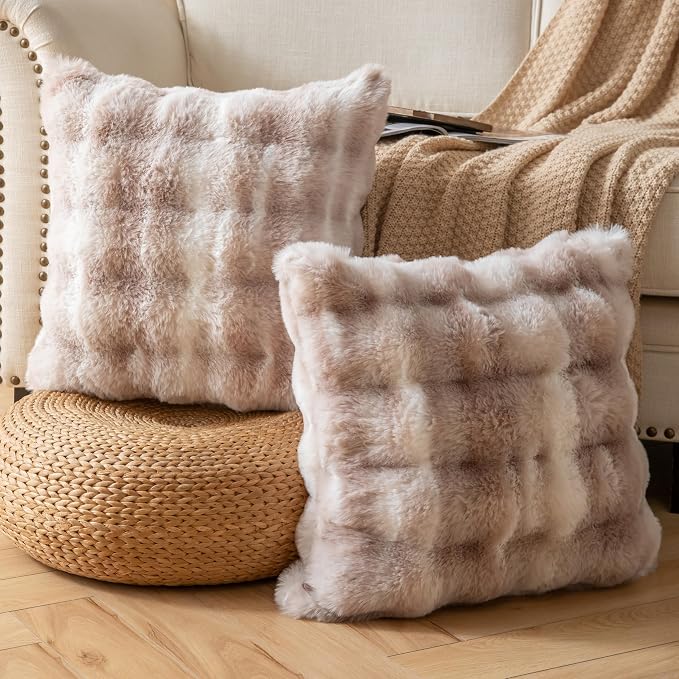 Pack of 2 Thick Plush Throw Pillow Covers Fluffy Wave Faux Fur Decorative - Image 2