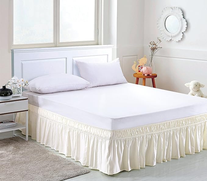 MEILA Wrap Around Bed Skirt Three Fabric Sides Elastic Dust Ruffled 18 Inch - Image 2