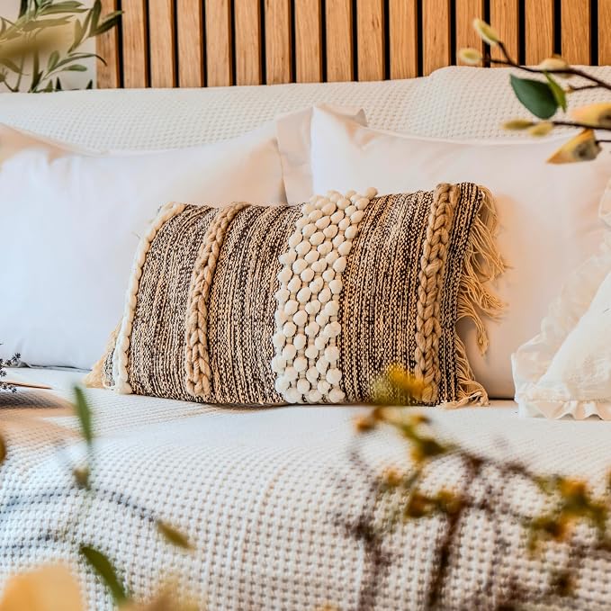 Decorative Boho-Chic Lumbar Pillow Cover 12x20 Premium Handwoven Tufted Cotton - Image 5