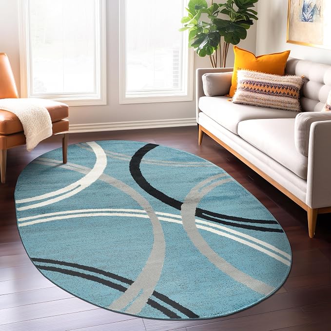 Rugshop Modern Wavy Circles Design Oval Rug, Non-Shedding Carpet - Image 9