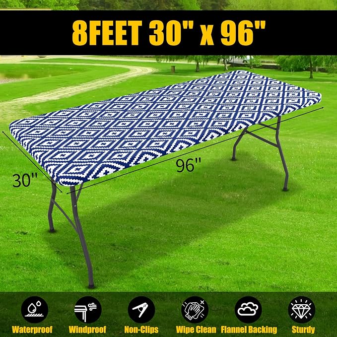 Smiry Rectangle Picnic Table Cloth, Waterproof Elastic Fitted Outdoor - Image 7