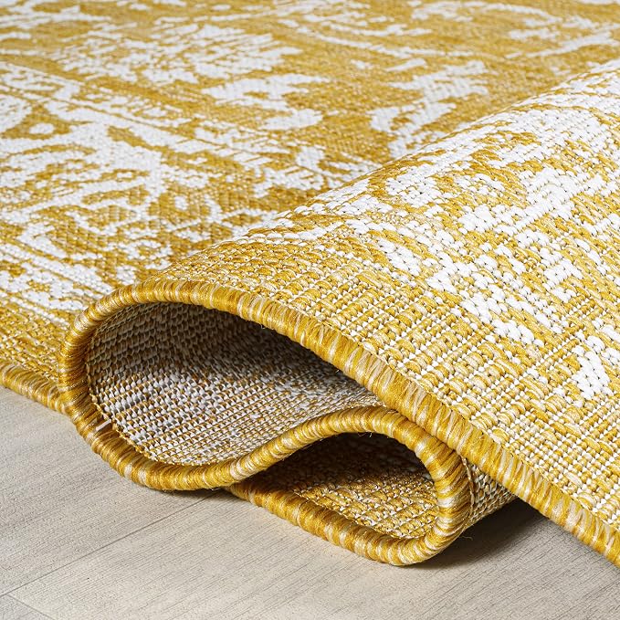 JONATHAN Y Weave Floral Indoor Outdoor Area Rug 8X10 Yellow/Cream, Tela - Image 6