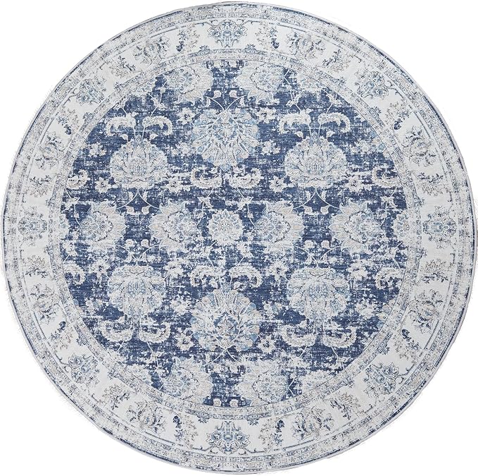 jinchan Fiora Round Rug 4ft Area Rugs Vintage Floral Distressed Design - Image 7