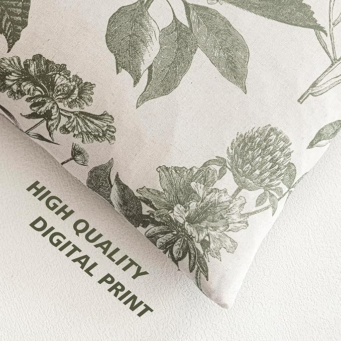 Foindtower Set of 2 Linen Floral Throw Pillow Covers Neutral Vintage Print - Image 3