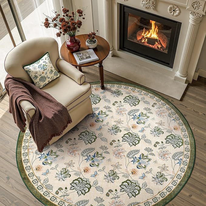 jinchan Elora 5ft Floral Round Rug by JINCHAN