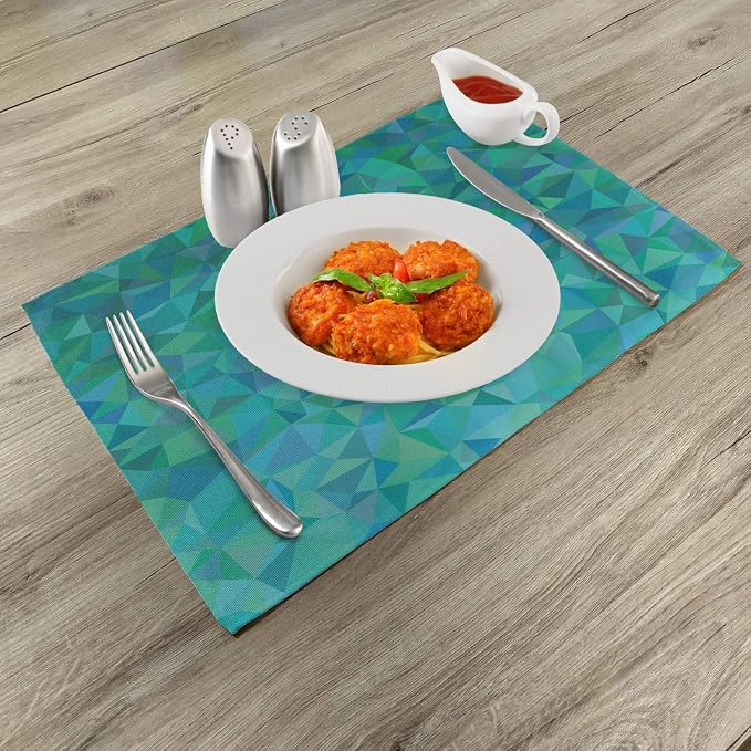 Ambesonne Teal Place Mats Set of 4, Abstract Irregular Triangle Mosaic Design - Image 2