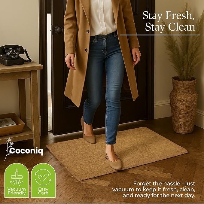 Coir Door Mats 17" X 30", Non-Slip Sturdy, PVC Backed, Heavy Duty, Plain Mat - Image 9