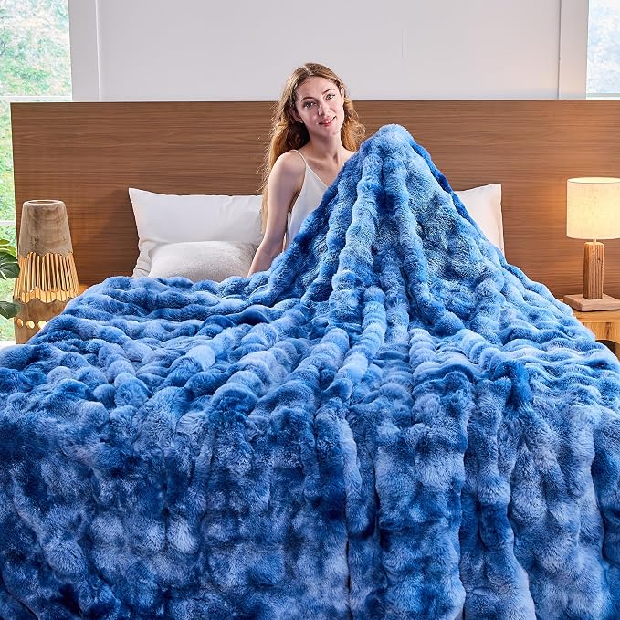Lotus Karen Faux Fur Throw Blanket Tie-Dye Blue - Image 4