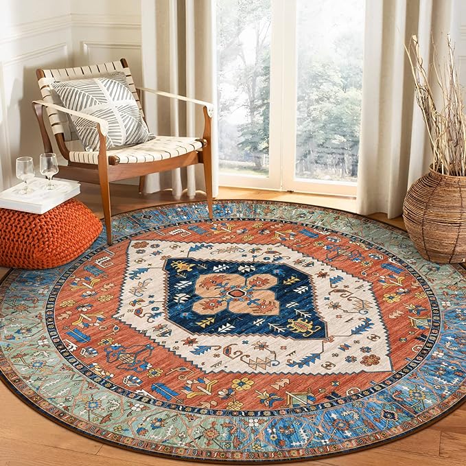 Lahome Boho Washable 5Ft Round Area Rug, Non-Slip Throw Untra-Thin Round Carpet by Lahome