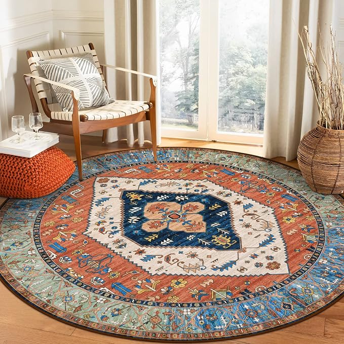 Lahome Boho Washable 4Ft Round Area Rug, Non-Slip Throw Untra-Thin Small Round - Image 8