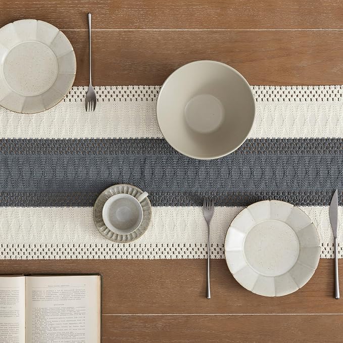 ZeeMart Macrame Style Bicolor Stitching Table Runner, 14 x 60 Inch - Image 5