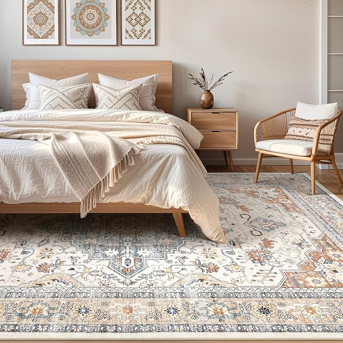12x18 Rug Living Room: Washable Boho Large Neutral Vintage Soft Area Rug Stain - Image 4
