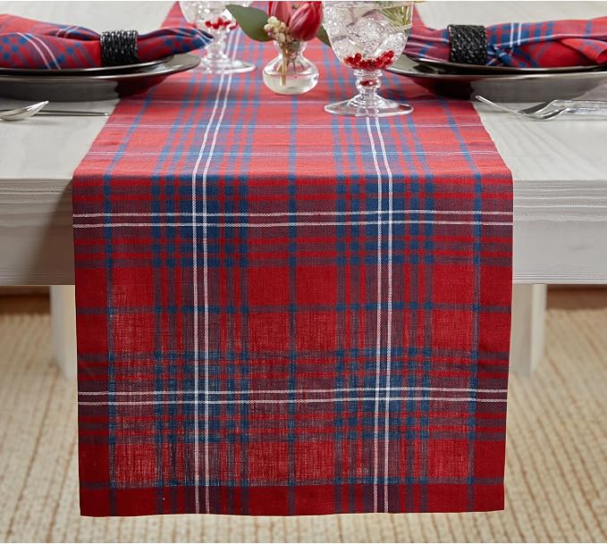 Solino Home Linen Tartan Plaid Table Runner 48 Inches by SolinoHome