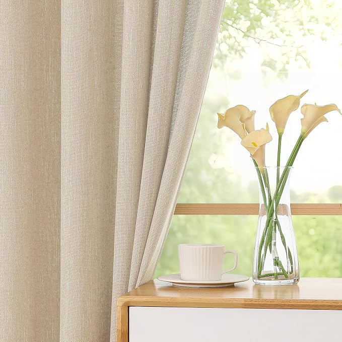 Simplebrand Natural Faux Linen Textured Semi Sheer Curtains 108 Inches Long 2 - Image 5