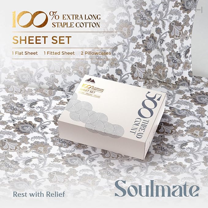Mayfair Linen 100% Cotton Printed Bed Sheets Queen Size Set - Image 4