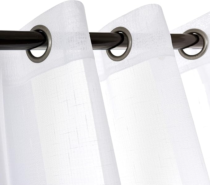 Sheer Curtains Faux Linen Semi Voile Light Filtering Drapes Pair by RNDRSSE