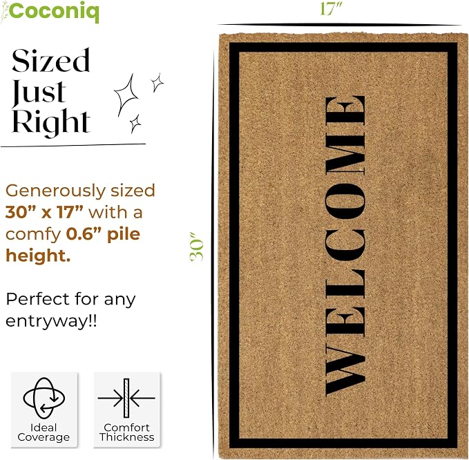 Coir Door Mats 17" X 30", Non-Slip Sturdy, PVC Backed Heavy Duty, Welcome - Image 7