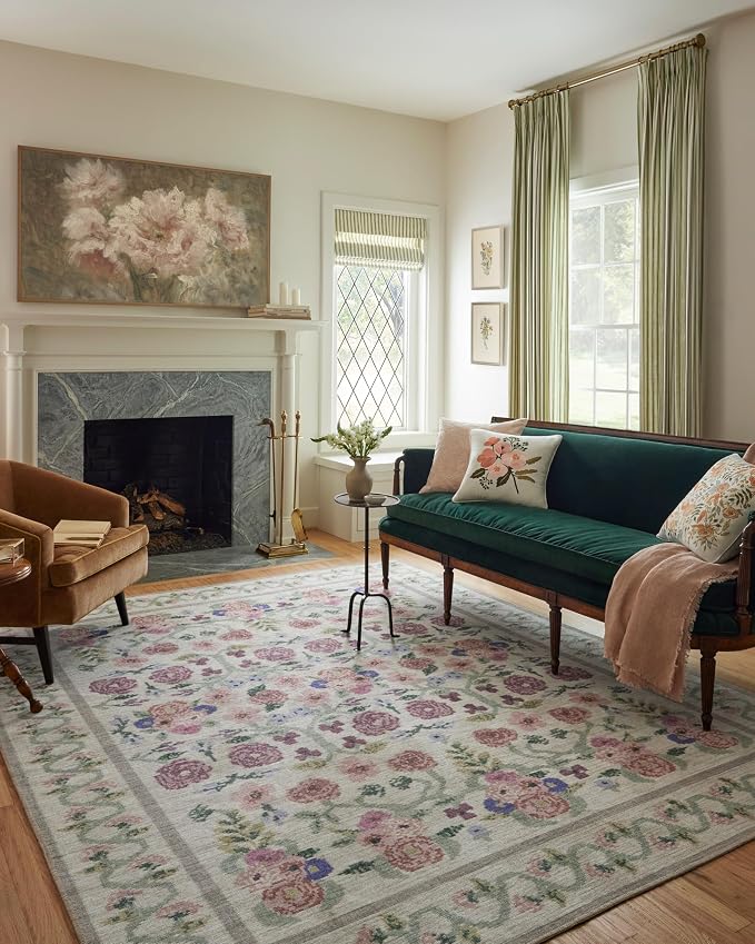 Loloi Rifle Paper Co. Rosa Collection RSA-01 Ivory 2'-3" x 3'-9" Accent Rug by Loloi