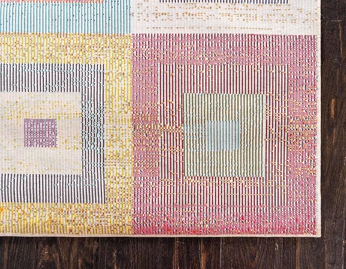 Unique Loom Estrella Collection Colorful, Squares Modern, Abstract Area Rug - Image 9