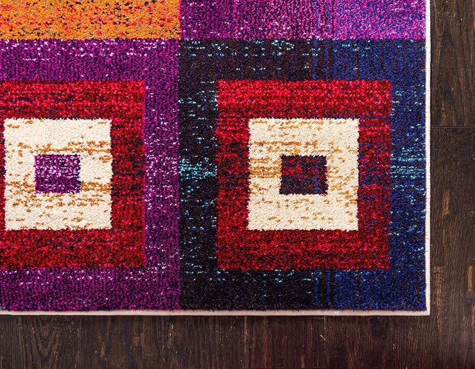 Unique Loom Estrella Collection Colorful, Squares Modern, Abstract Area Rug - Image 8