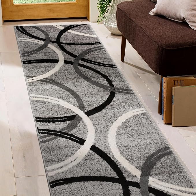Rugshop Wavy Circles Design Runner Rug, Non-Shedding Carpet - Image 5