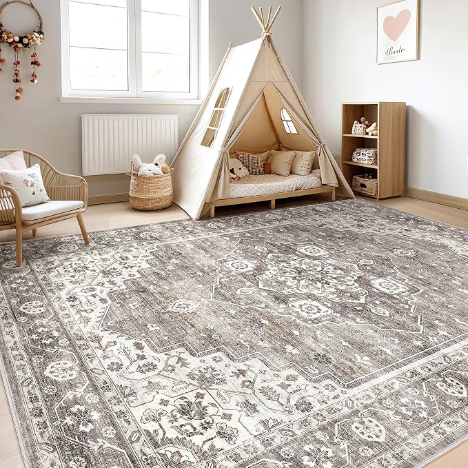 10x14 Area Rugs Living Room: Washable Boho Large Neutral Vintage Soft Rug Stain - Image 5