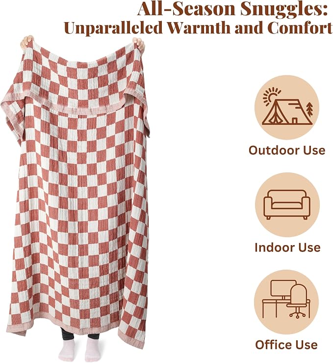 Folkulture 100% Cotton Throw Blanket, Rust Checks, Lightweight, All Seasons - Image 8