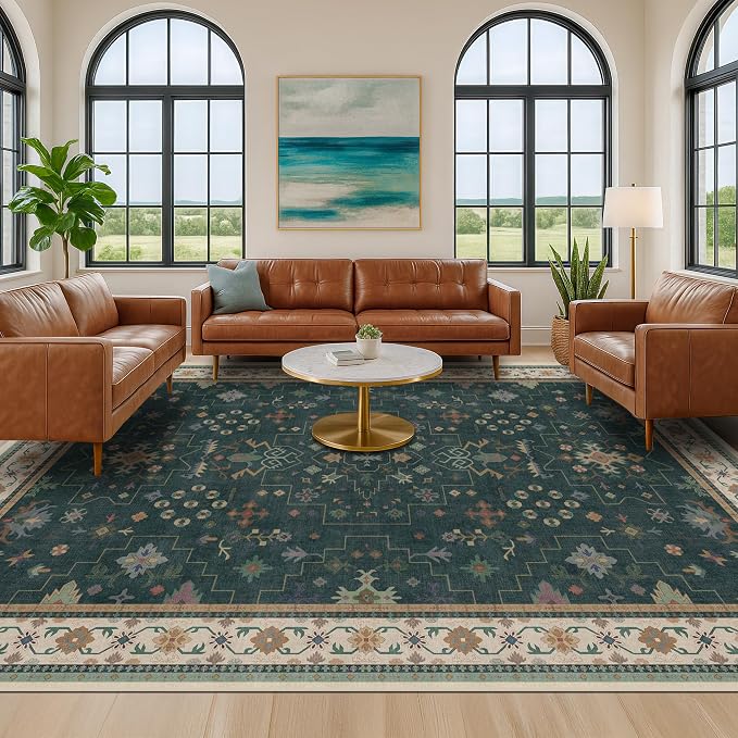 Dark Green Vintage Living Room Rug 9x12 - Image 3
