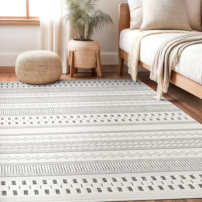 Beverly Rug Micro Loop Area Rug Gray/White 5x7 Geometric Modern Scandinavian - Image 6
