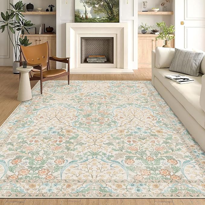 MUJOO 8x10 Area Rugs, Floral Washable Rugs - Image 3