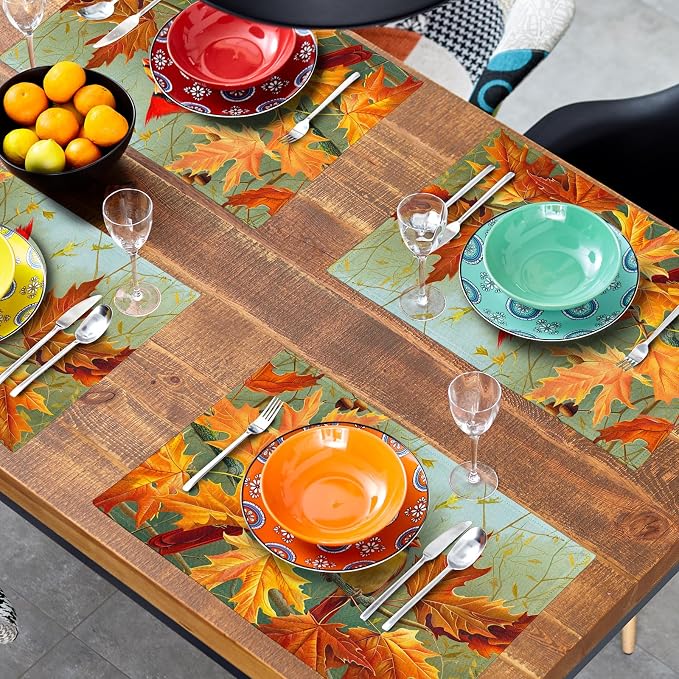 Giwawa Fall Birds Placemats Set of 4, Thanksgiving Harvest Heat Resistant - Image 8