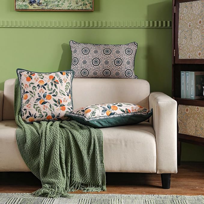 patdrea Designer Throw Pillow Covers Set of 2, Square Green Vintage Rustic Linen - Image 5
