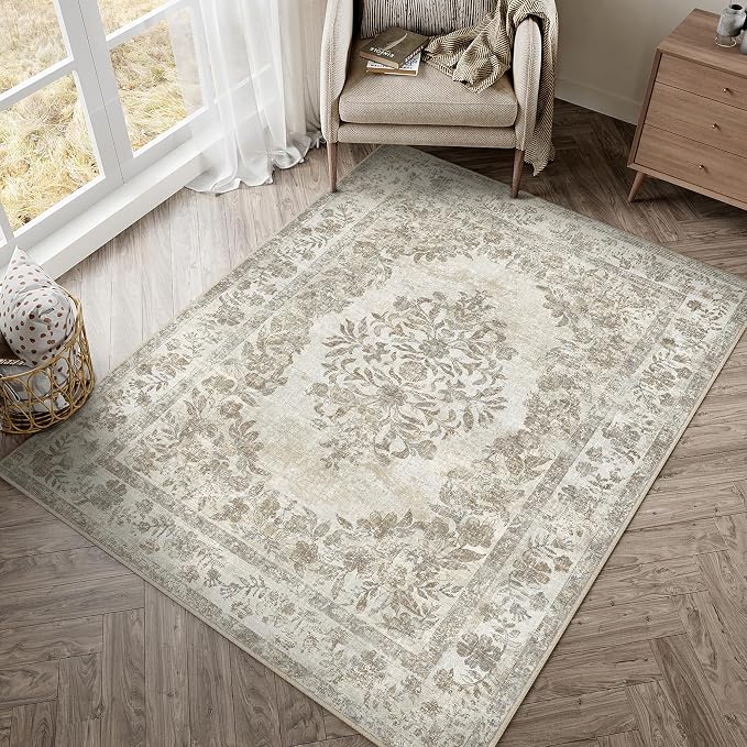 3x5 Area Rug Beige Washable Office Vintage Distressed Carpet Bedroom Indoor - Image 5