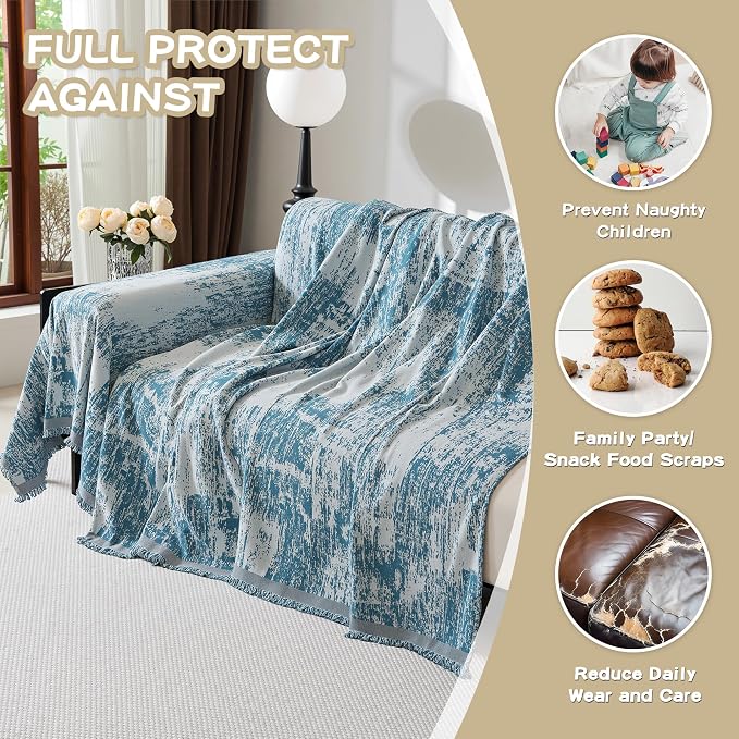 MEETSKY Boho Couch Cover for 2 Cushion Couch Sofa, Chenille Sofa Cover for - Image 3