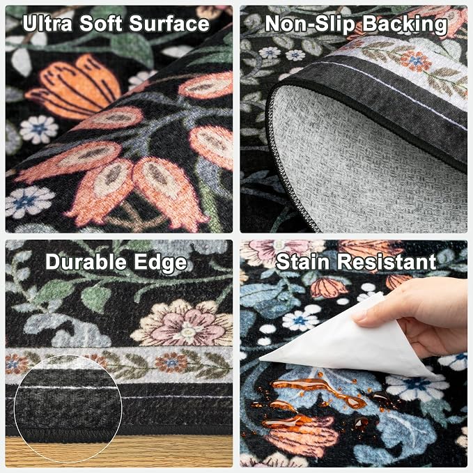 Area Rug Living Room Rugs: Floral 4x6 Washable Rug Vintage Soft Boho Non-Slip - Image 7