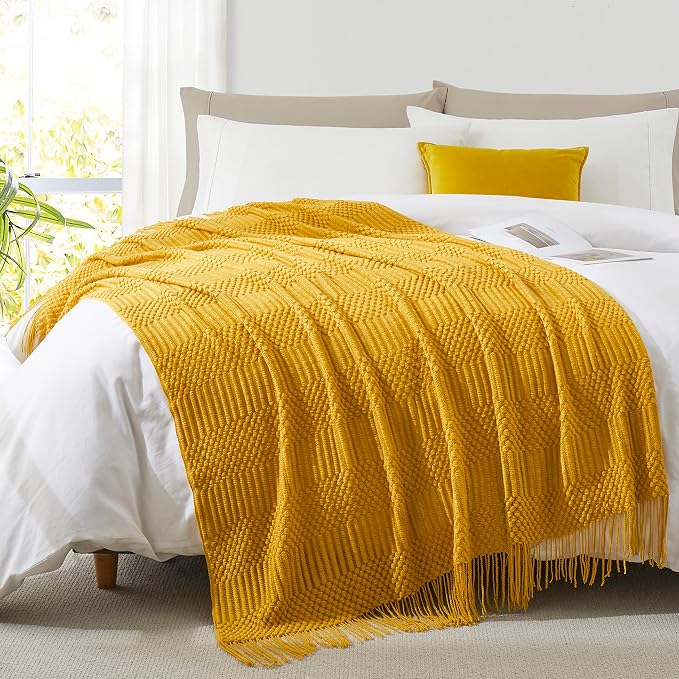 Mustard Yellow Knitted Throw Blankets - Image 2