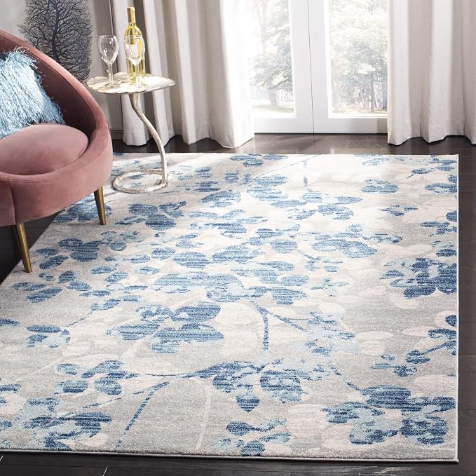 SAFAVIEH Evoke Collection 3' x 5' Grey/Light Blue EVK236J Floral Non-Shedding - Image 2