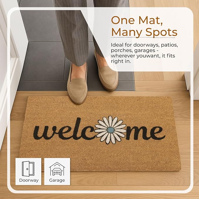 Coir Door Mats 17" X 30", Non-Slip Sturdy, PVC Backed Heavy Duty, Welcome - Image 9