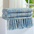 Multi-Color Light Blue Cable Knitted Throw Blanket by GINAMUSE