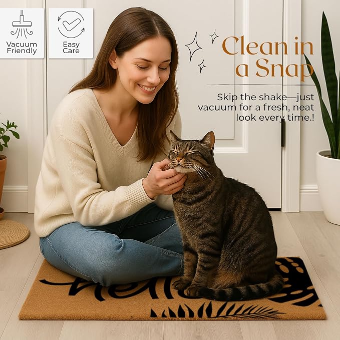 Coir Door Mats 17" X 30", Non-Slip Sturdy, PVC Backed Heavy Duty, Hello - Image 5