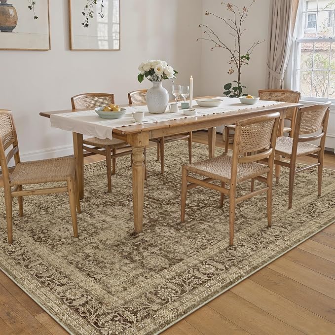 Brown 5x7 Area Rug Non Slip Vintage Living Room Distressed Machine Washable - Image 5