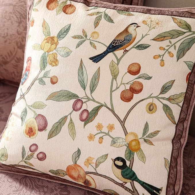 Square Pink Farmhouse Throw Pillow Covers, Birds and Flowers Pattern Cozy - Image 8