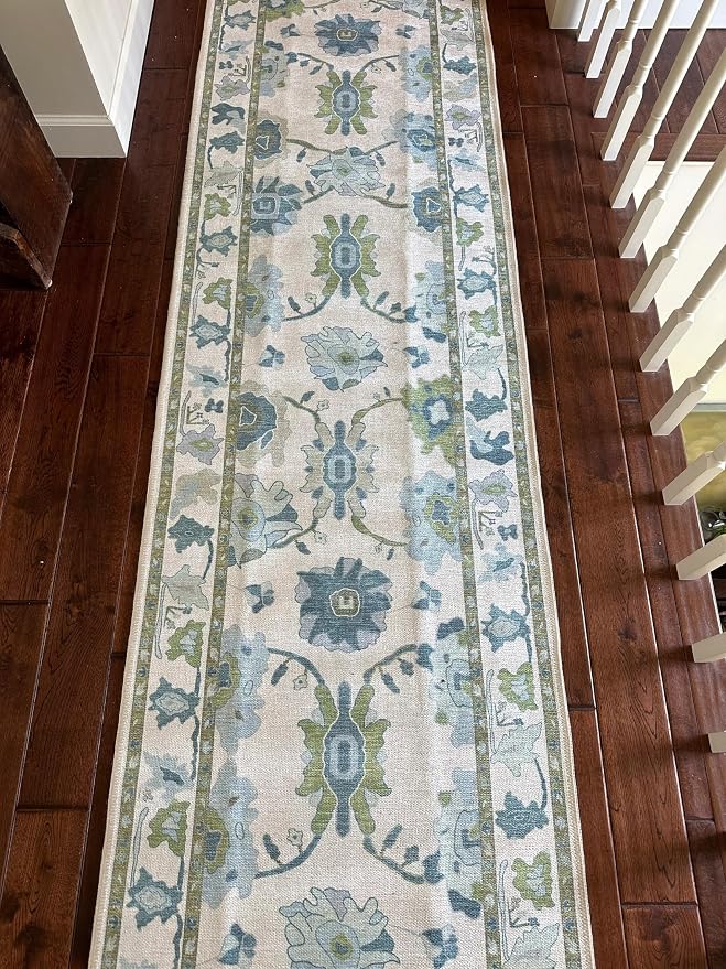 Fame Living Green Oushak Runner Rug, Modern Runners, Long Runner Rugs - Image 2