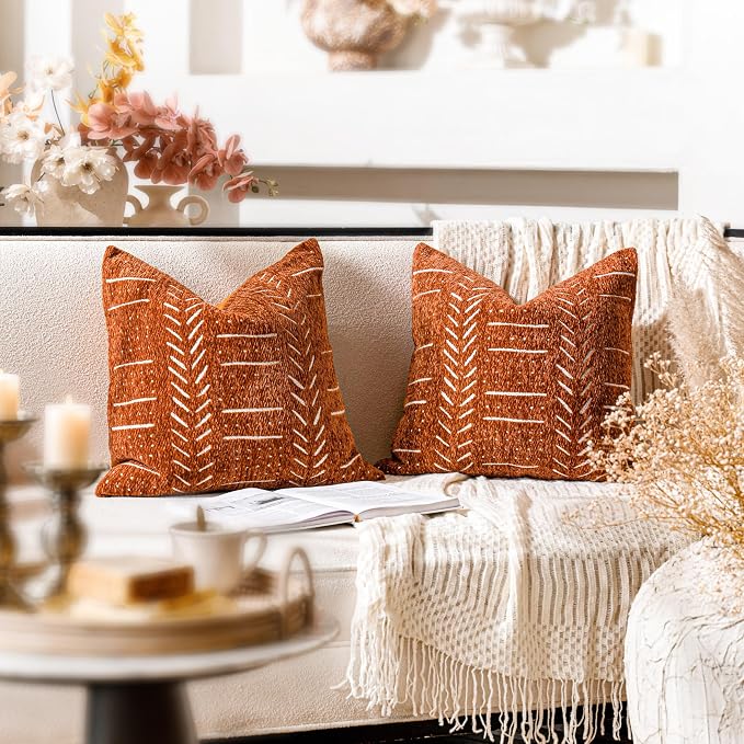 BlissBlush Fall Brick Red Decorative Throw Pillow Covers 20X20, Boho Farmhouse - Image 4