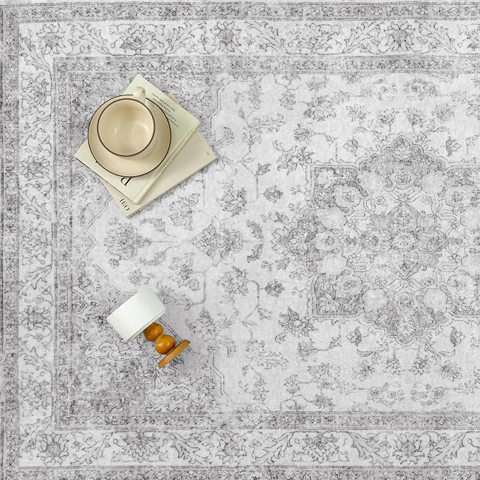 Grey Gray Area Rug 3x5 Washable Vintage Carpet - Image 7