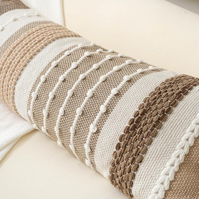 BlissBlush Brown Decorative Lumbar Pillow Cover 14x36 Boho Long Body Pillow - Image 3