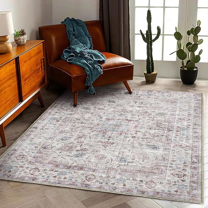Washable Area Rug 4'x6' Traditional Floor Cover Foldable Thin Rugs Retro by CHAMPLANT